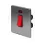 The Lombard Collection Brushed Chrome 45A 1 Gang Double Pole Switch With Neon, Single Plate Blk Ins Screwless