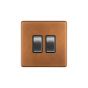Soho Fusion Antique Copper & Brushed Chrome 10A 2 Gang 2 Way Switch Black Insert Screwless