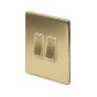 The Savoy Collection Brushed Brass 2 Gang Intermediate Switch Wht Ins Screwless