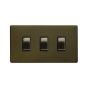 Soho Lighting Bronze 10A 3 Gang Switch on Double Plate Screwless 