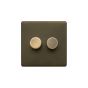 The Eton Collection Bronze 2 Gang 2 Way Trailing Dimmer Screwless 100W LED (150w Halogen/Incandescent)