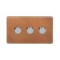 Soho Fusion Antique Copper & Brushed Chrome 3 Gang 2 Way Trailing Dimmer Screwless 100W LED (250w Halogen/Incandescent)
