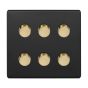 Soho Fusion Matt Black & Brushed Brass 6 Gang 2 Way Intelligent Trailing Dimmer Switch Screwless LED 150W LED (400w Halogen/Incandescent)