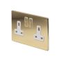The Savoy Collection Brushed Brass 13A 2 Gang Switched Socket, Double Pole Wht Ins Screwless