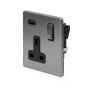The Lombard Collection Brushed Chrome 13A 1 Gang DP USB Switched Socket (USB Output 2.1amp) Blk Ins Screwless