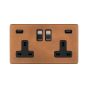 Soho Fusion Antique Copper & Brushed Chrome 13A 2 Gang DP USB Socket (USB 4.8amp) Black Insert Screwless