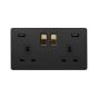 Soho Fusion Matt Black & Brushed Brass 13A 2 Gang DP USB Socket (USB 4.8amp) Black Insert Screwless