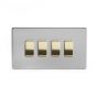 Soho Fusion Brushed Chrome & Brushed Brass 20A 4 Gang 2 Way Switch White Inserts Screwless