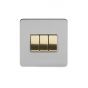 Soho Fusion Brushed Chrome & Brushed Brass 10A 3 Gang Intermediate Switch White Inserts Screwless