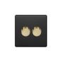 Soho Fusion Matt Black & Brushed Brass 2 Gang 2 Way Trailing Dimmer Screwless 100W LED (250w Halogen/Incandescent)