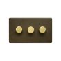 Soho Fusion Bronze & Brushed Brass 3 Gang 2 Way Trailing Dimmer Screwless 100W LED (250w Halogen/Incandescent)