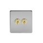 Soho Fusion Brushed Chrome & Brushed Brass 20A 2 Gang 2 Way Toggle Switch Screwless
