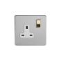 Soho Fusion Brushed Chrome & Brushed Brass 13A 1 Gang Switched Socket, DP White Inserts Screwless