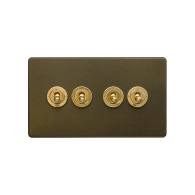 Soho Fusion Bronze & Brushed Brass 20A 4 Gang 2 Way Toggle Switch Screwless