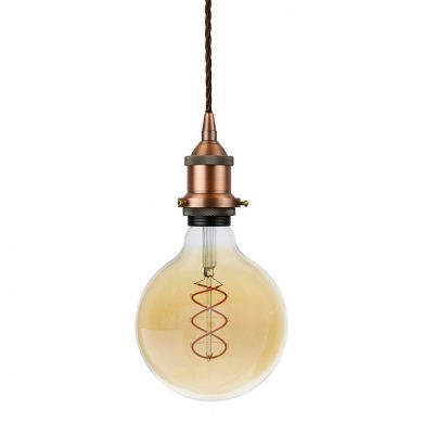 Soho Lighting Matt Antique Copper Decorative Bulb Holder with Brown Twisted Cable