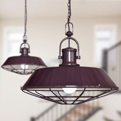 Brewer Cage Industrial  Pendant Light Mulberry Red