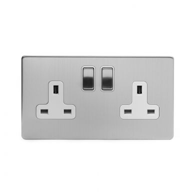 DEAL OF 2 G.E.T POLISHED CHROME 13A SWITCHED SOCKET 1 GANG WHITE INSERTS