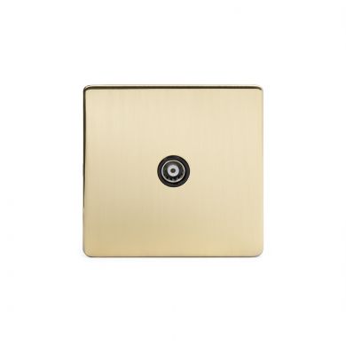 24k Brushed Brass 1 Gang Co Axial and Satelite Socket with Black Insert