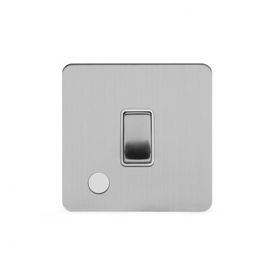Soho Lighting Brushed Chrome Flat Plate 20A 1 Gang Double Pole Switch Flex Outlet Wht Ins Screwless