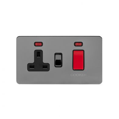 Soho Lighting Black Nickel Flat Plate 45A Cooker Control Unit With Neon Blk Ins Screwless