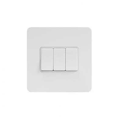 Soho Lighting White Metal Flat Plate 10A 3 Gang 2 Way Switch Wht Ins Screwless