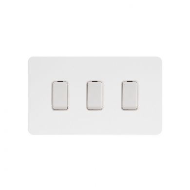 Soho Lighting White Metal Flat Plate 10A 3 Gang Switch on Double Plate 2 Way Wht Ins Screwless