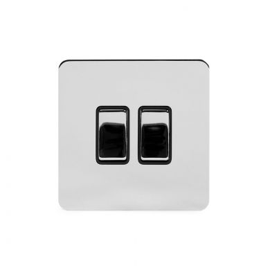 Soho Lighting Polished Chrome Flat Plate 2 Gang Retractive Switch Blk Ins Screwless