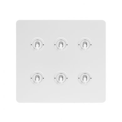 Soho Lighting White Metal Flat Plate 6 Gang Toggle Light Switch 20A 2 Way Screwless