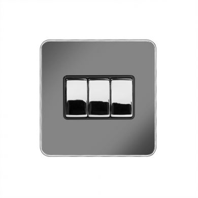 Soho Fusion Black Nickel & Polished Chrome With Chrome Edge 10A 3 Gang Intermediate Switch Black Insert Screwless