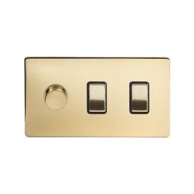 Brushed brass 3 gang switch with 1 dimmer