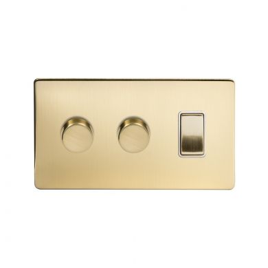 Soho Lighting Brushed Brass 3 Gang Light Switch with 2 Dimmers