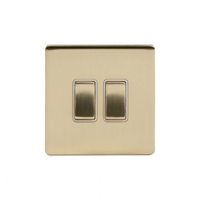 Soho Lighting Brushed Brass 2 Gang Switch With 1 Intermediate Wht Ins Screwless
