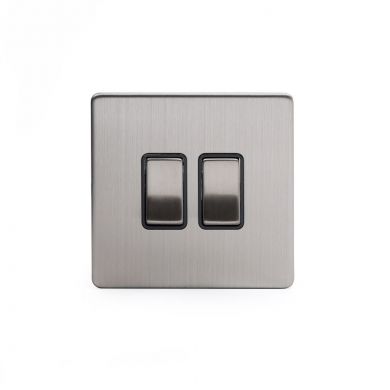 Soho Lighting Brushed Chrome 2 Gang Retractive Switch Blk Ins Screwless