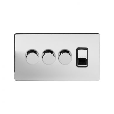 Soho Lighting Polished Chrome 4 Gang Switch with 3 Dimmers (3x150W LED Dimmer 1x20A Switch)