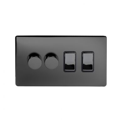 Soho Lighting Black Nickel 4 Gang Switch with 2 Dimmers (2x150W LED Dimmer 2x20A Switch)