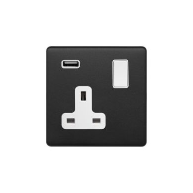 Soho Fusion Matt Black & White Single Pole 1 Gang USB Socket Screwless Luxury Aged