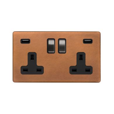 Soho Fusion Antique Copper & Brushed Chrome 2 Gang 3.1 Amp USB Socket Black Insert Screwless