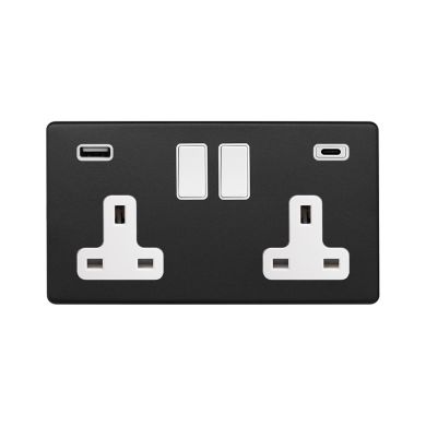 Soho Fusion Matt Black & White 2 Gang USB  A&C Socket (13A Socket + 2 USB Ports A&C 3.1A)