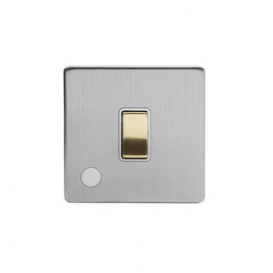 Soho Fusion Brushed Chrome & Brushed Brass 20A 1 Gang DP Switch Flex Outlet White Inserts Screwless
