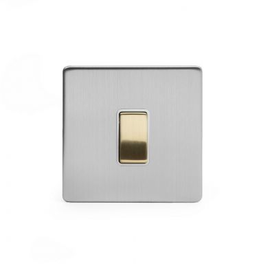 Soho Fusion Brushed Chrome & Brushed Brass 10A 1 Gang 2 Way Switch White Inserts Screwless