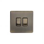 Antique Brass 10A 2 Gang 2 Way Switch with Black Insert