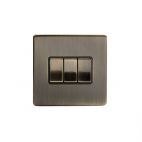 Antique Brass 3 Gang 2 Way Switch with Black Insert