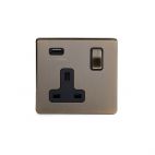 Aged Brass 13A 1 Gang Double Pole Switched USB Socket (USB Output 2.1amp)