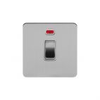 Soho Lighting Brushed Chrome Flat Plate 20A 1 Gang Double Pole Switch With Neon Wht Ins Screwless