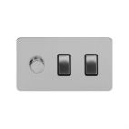 Soho Lighting Brushed Chrome Flat Plate 3 Gang Light Switch with 1 Dimmer