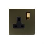 Soho Fusion Bronze & Brushed Brass 13A 1 Gang Switched Socket, DP Black Inserts Screwless