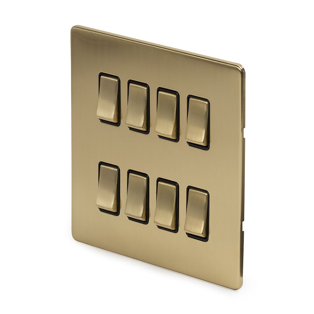 Soho Lighting Brushed Brass 8 Gang Grid Switch Plate Screwless The
