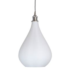 Arctic Surf White Droplet Pendant with Nickel Bulb Holder and Grey Twisted Cable