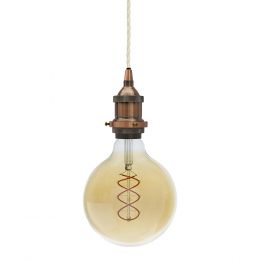 Soho Lighting Antique Copper Decorative Bulb Holder with Cream Twisted Cable