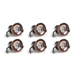 6 Pack - Polished Copper CCT Fire Rated LED Dimmable 10W IP65 Downlight